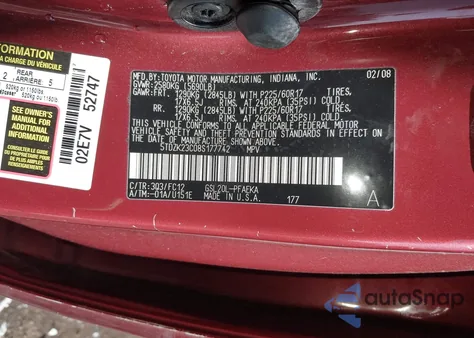 2008 Toyota Sienna Le z USA, uszkodzony, nr VIN 5TDZK23C08S177742